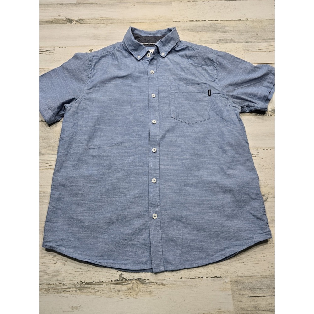 Hurley Mens Blue Slub Short Sleeve Button Down Shirt HMS22-03426 Size M